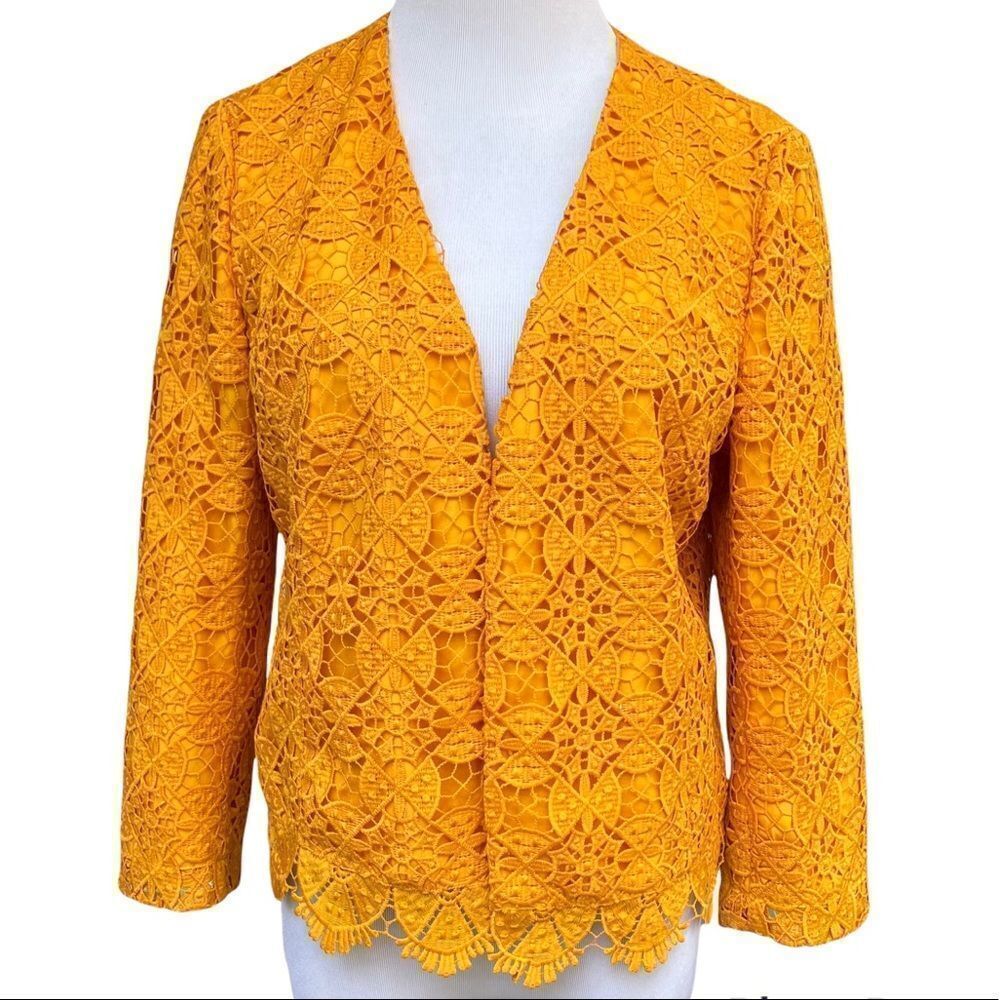 Ann Taylor Factory goldenrod yellow lace crochet open blazer jacket 8 NWT